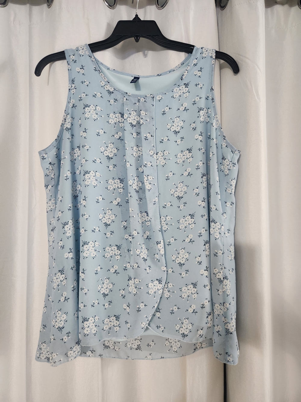 Light Blue Floral Sleeveless Camisole with Front Overlap -